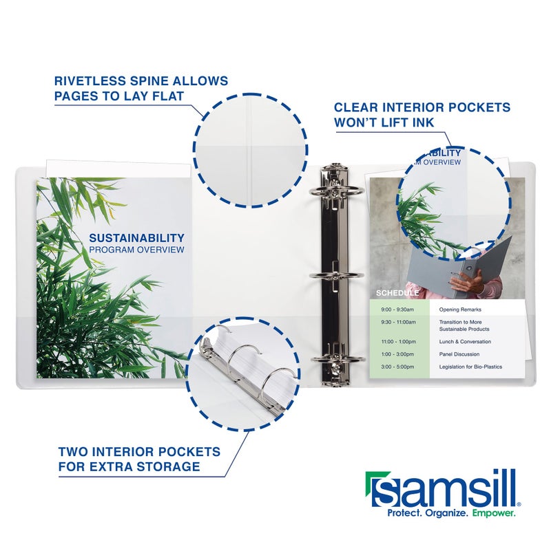 Samsill 0.5 Inch 3 Ring Binder, Made in USA, Economy Round Ring, Clear View Cover, 100 Sheet Capacity - for School, Home, Office - White, 4 Pack - Image 4